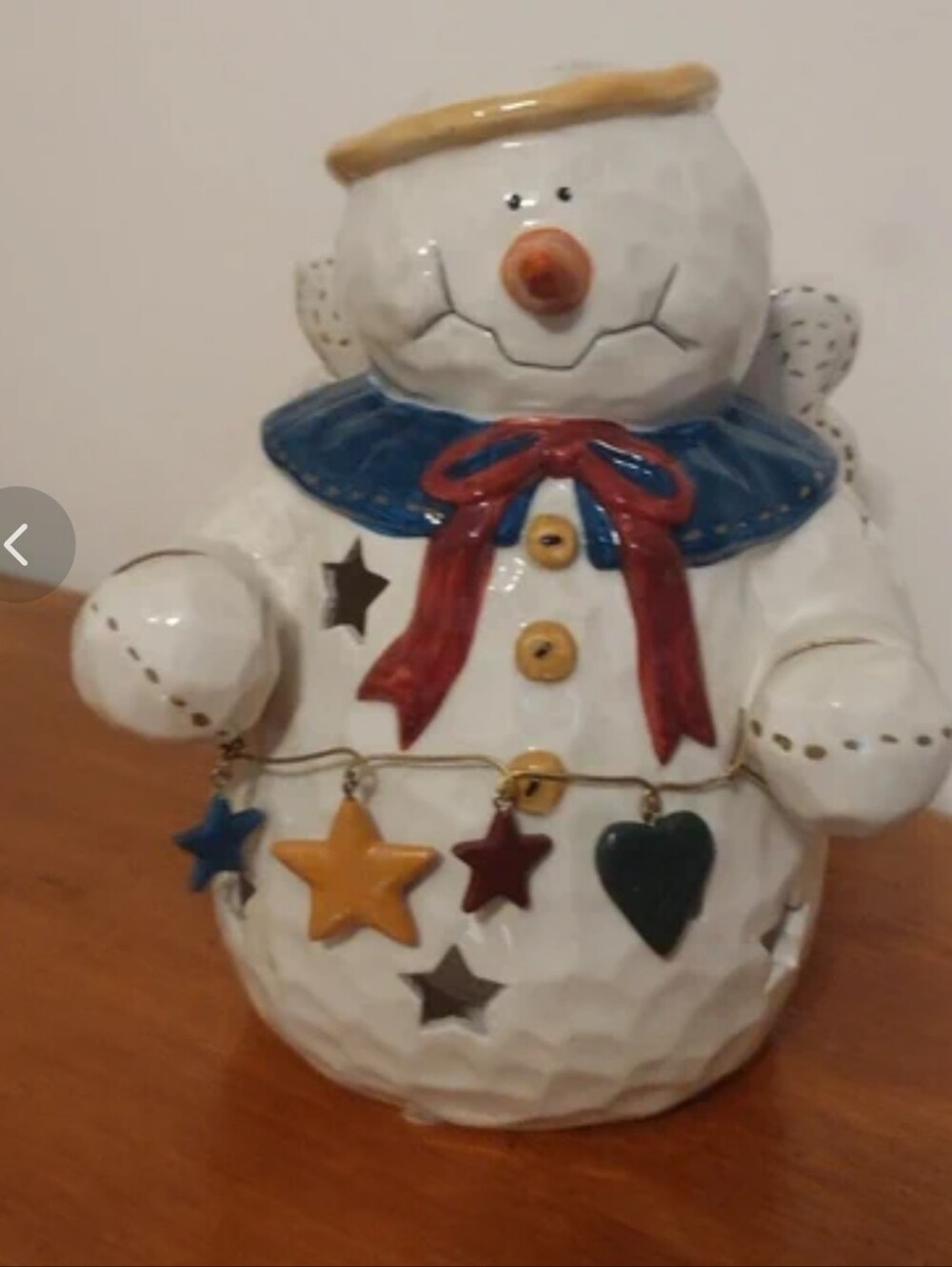Large Ceramic Snowman Angel Tealight Holder